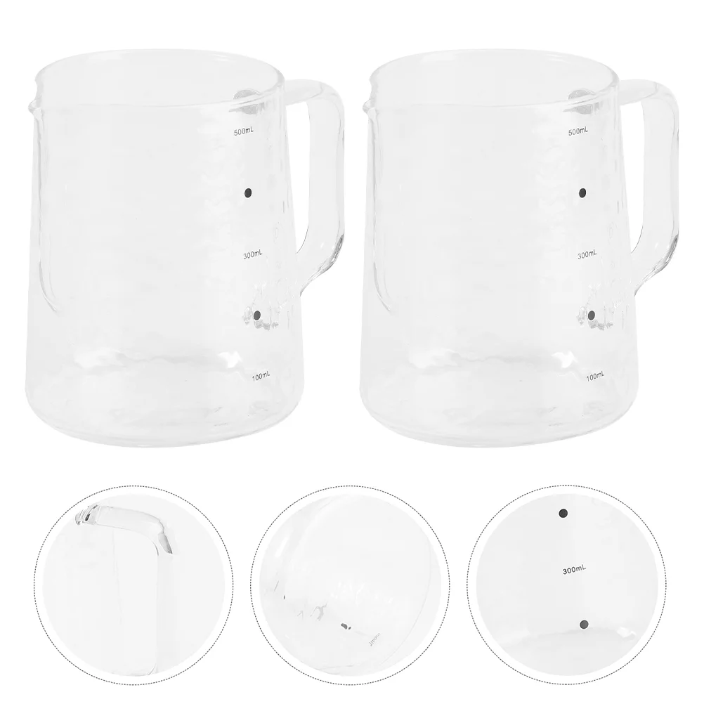 

2Pcs Glass Pitchers Portable Cups Frothing Pitchers with Scale Transparent