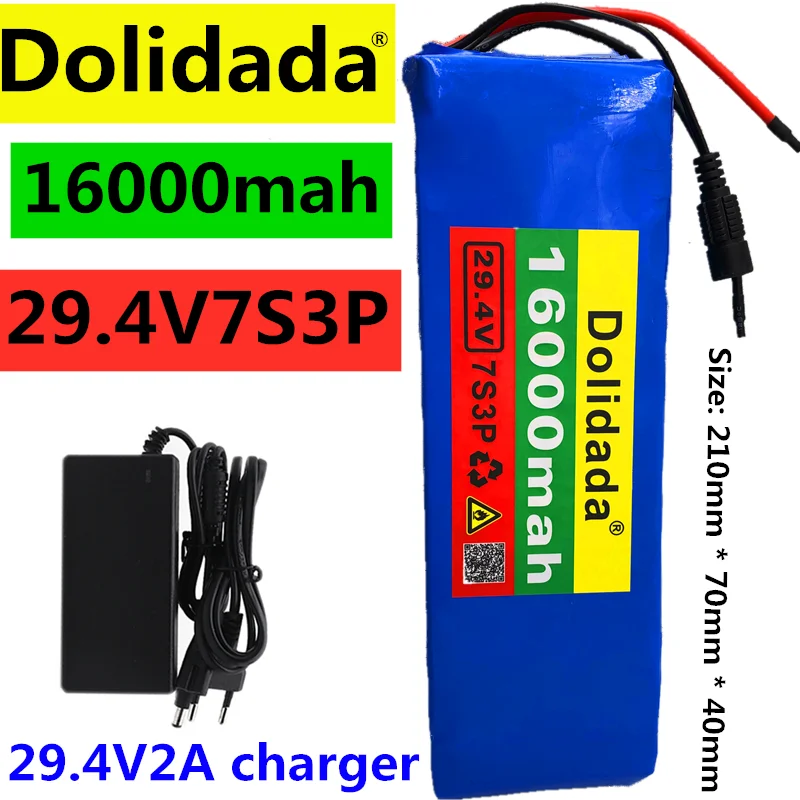 

24V Battery 7S3P 29.4V 16Ah Li-ion Battery Pack with 20A Balanced BMS for Electric Bicycle Scooter Power Wheelchair +2A Charger