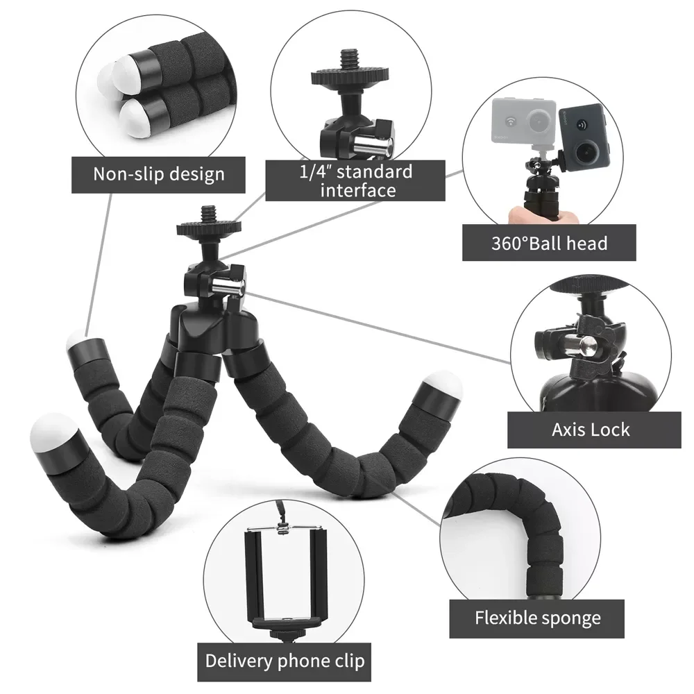 

Tripod for Phone Flexible Sponge Octopus Mini Tripod for IPhone Mini Camera Tripod Phone Holder Clip Stand