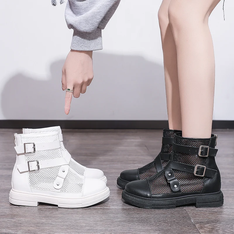 

Brand Women's Shoes White Mid-Calf Boots Round Toe Boots-Women Fashion Low Mid Calf Rock 2022 Summer Ladies Autumn Sandals