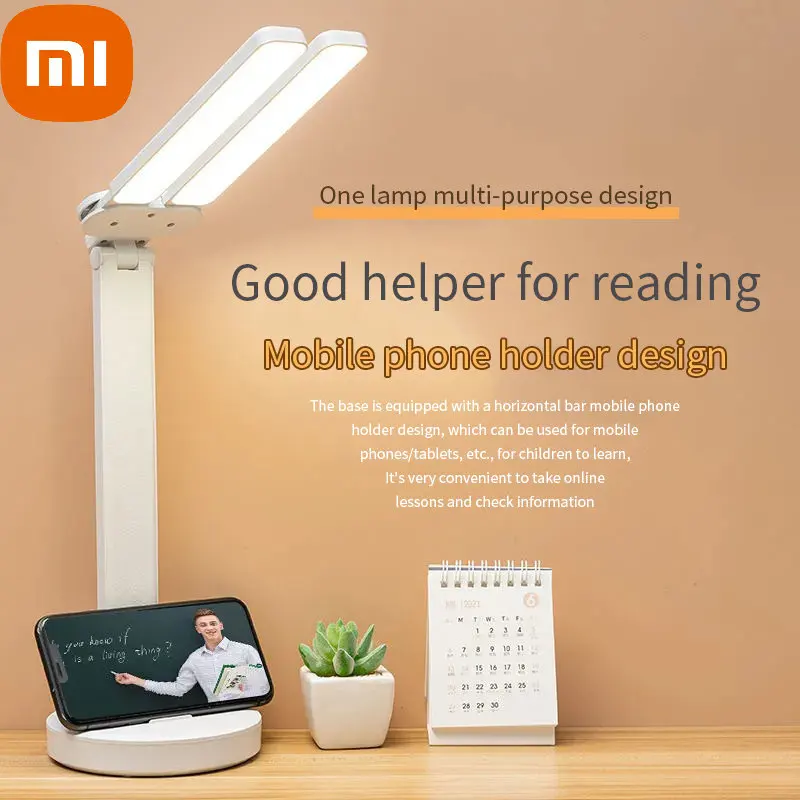 

Светодиодная настольная лампа Xiaomi с плавным затемнением, Перезаряжаемый USB светильник для офиса, учебы, защиты глаз, настольное освещение для чтения