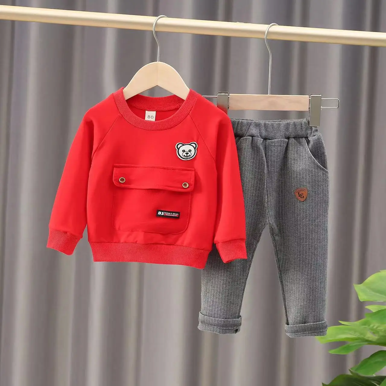 

Spring Autumn Kids Jogging Tracksuit Bebes Suits Baby Boy Girl Large Pocket T-shirt Striped Casual Pants 2pcs Infant Clothig