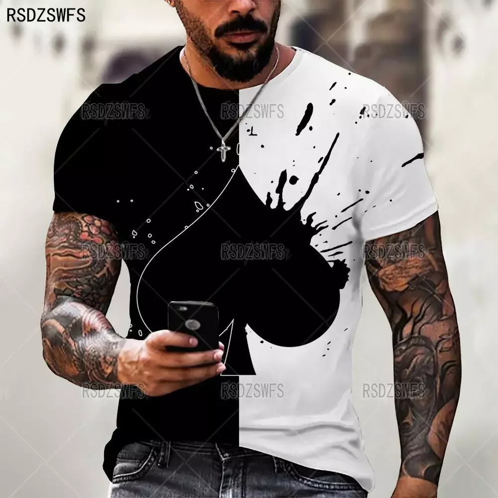 

NEW IN Summer Street Fashion Graffiti Men's Spades Couples 3D Creative Character Casual Shirt Plus Size Short-Sleeved T-Shi