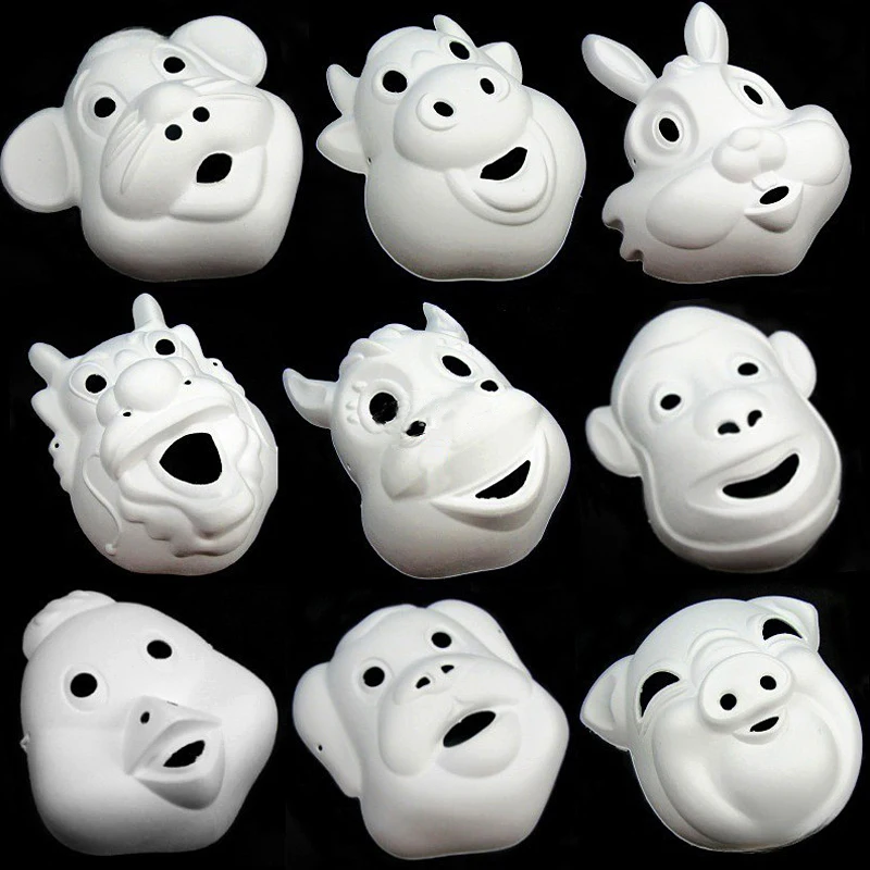 

Белая мультяшная маска на Хэллоуин, 1 шт., мультяшная пустая бумага «сделай сам», ручная роспись, животные, инструмент для рисования, детская маска для украшения, «сделай сам»