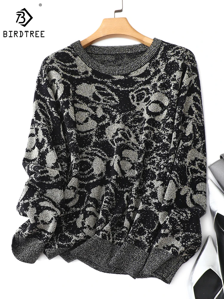 

Пуловер из 30% кашемира и 70% шерсти с круглым вырезом и длинными рукавами, удобный мягкий теплый свободный свитер T306102QD