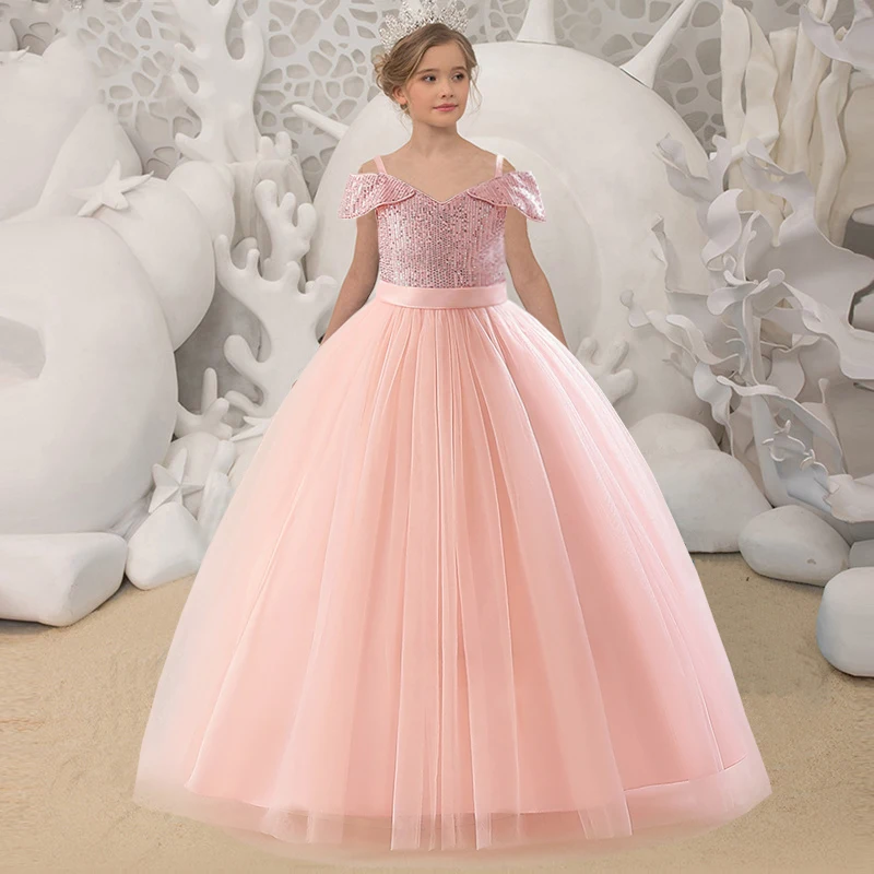 

Formal Bridesmaid Dresses For Girls Sequins Princess Party Dress Children Christmas Costume Kids Girl Wedding Evening Vestidos