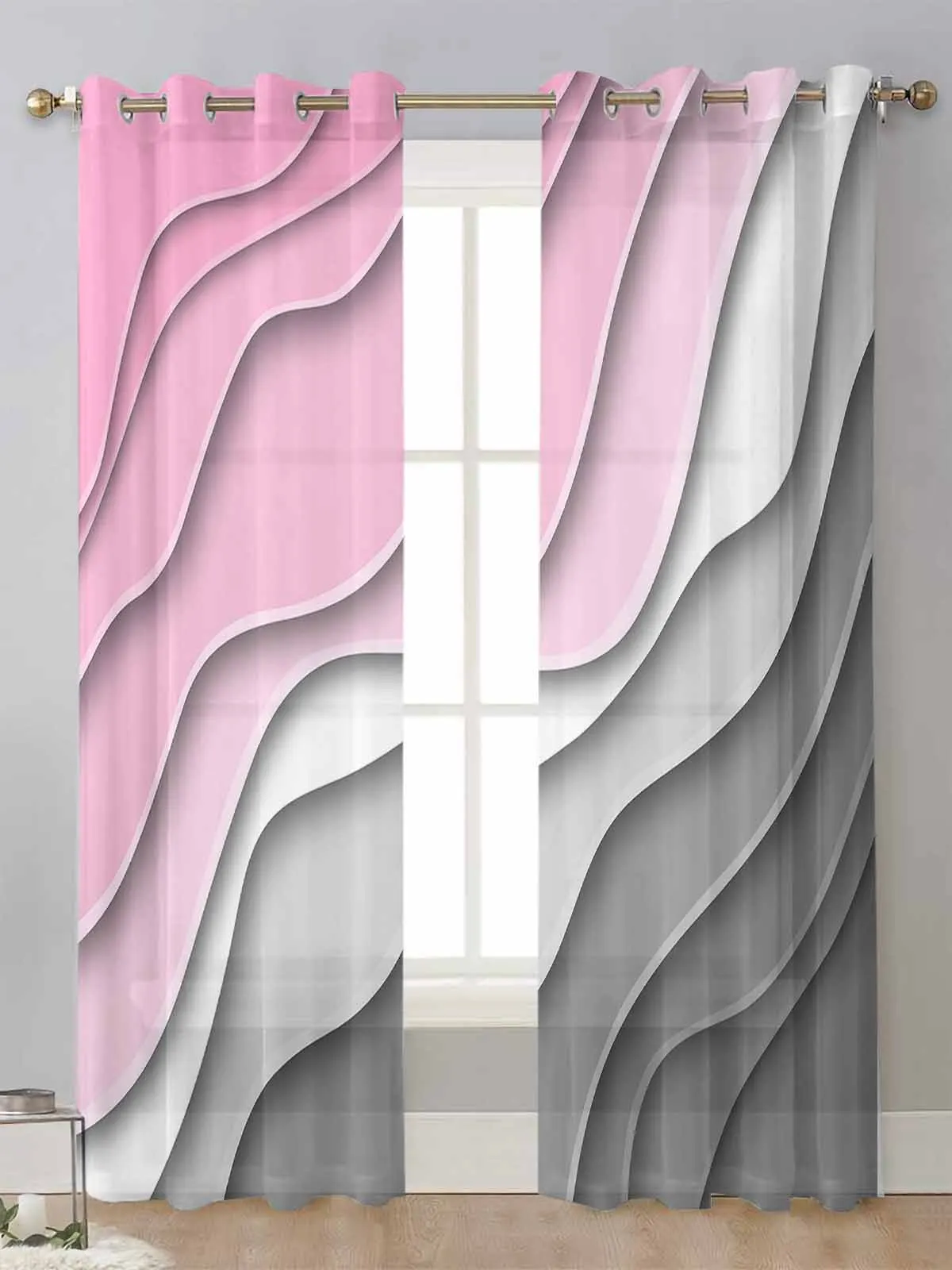 

Pink Gray Gradient Modern Geometric Abstract Sheer Curtains Living Room Window Voile Tulle Curtain Cortinas Drapes Home Decor