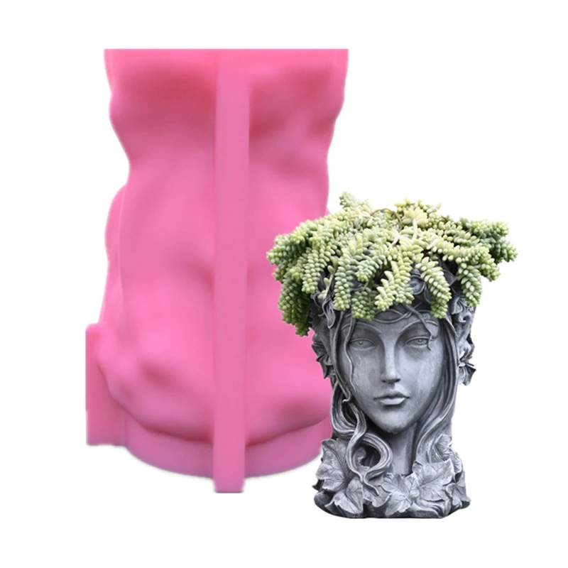 Handmade Girl for Head Shaped Flower Pot UV Epoxy Mold Pen Holder Candle Holder Cement Pot Planter Resin Silicone Mould DIY Craf