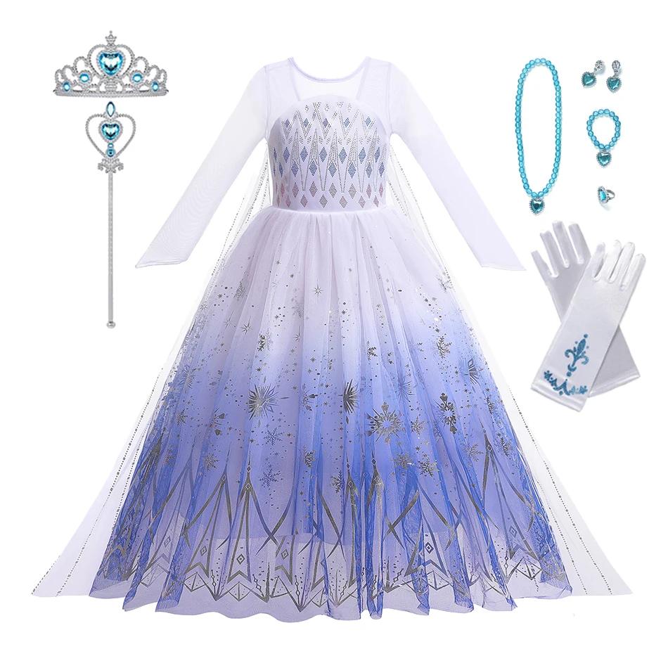 Платье принцессы Эльзы Холодное сердце для девочек Диснея белое сетчатое платье