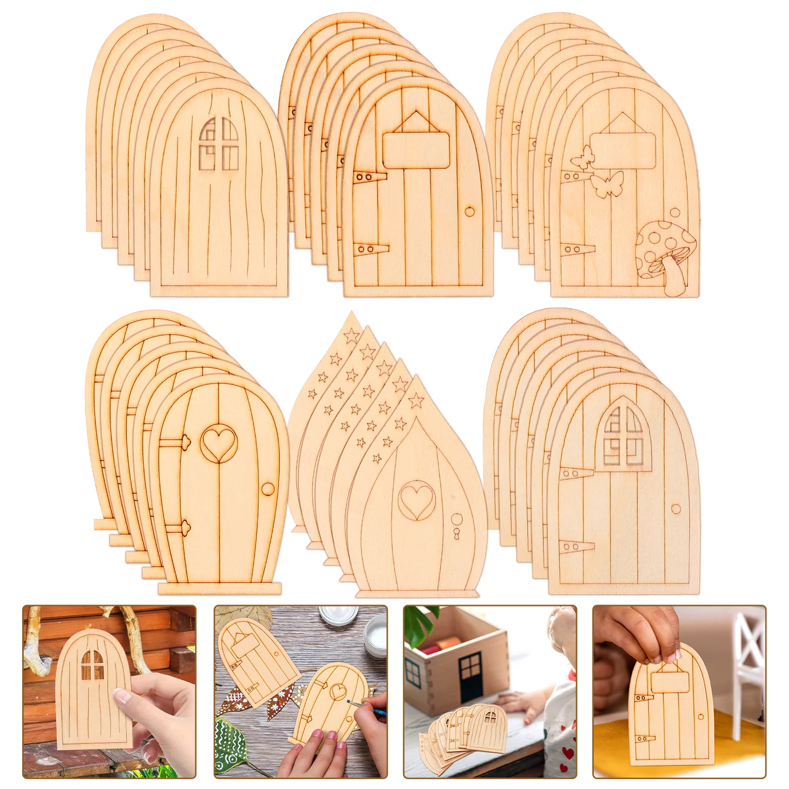 

Door Fairy Elf Miniature Wood Decor Tree Model Adornment Ornament Scene Hanging Garden