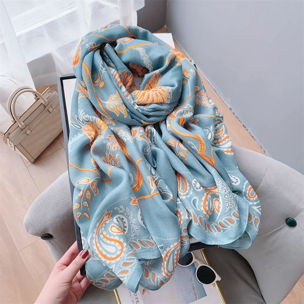 

Spring and Summer Luxury Brown Ladies Wild Flower Plants carf Female Long Scarf Shawl Thin Brown Fashionable Scarf Long Shawl