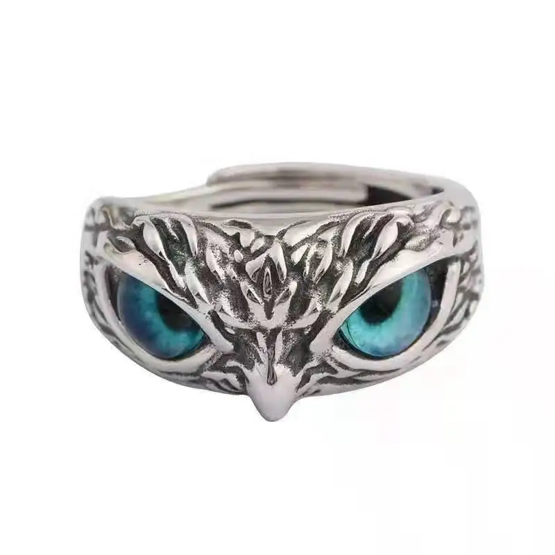

New Vintage plain silver blue eyed Owl Ring devil's eye ring jewelry