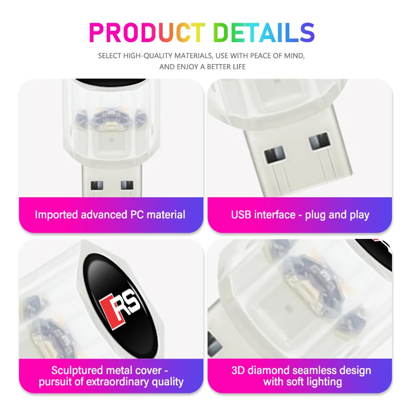 Красочный автомобильный USB окружающий свет Plug Play Мини светодиодный атмосферный