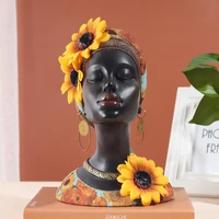 sun flower black girl avatar resin ornament human face art sculpture crafts desktop placement home decoration personal gift