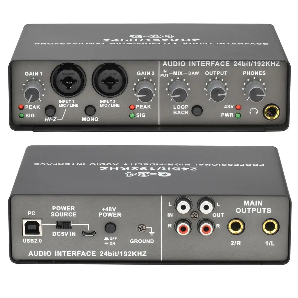 

Professional Audio Interface Sound Card With Monitoring Electric Guitar Live Recording Audio Extractor For Studio Singing Q24