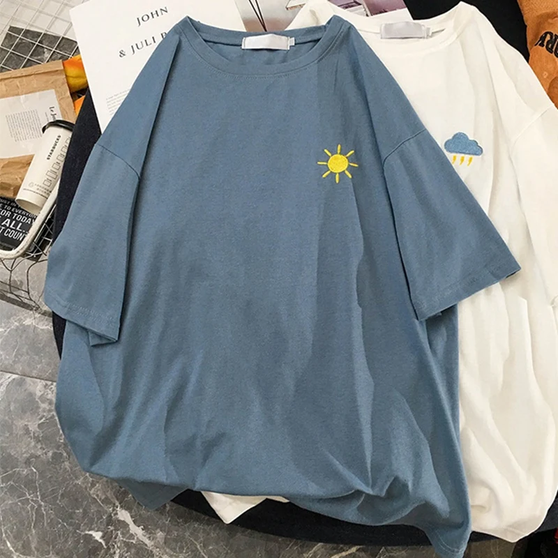 

Embroidered Best Friend Short Sleeve T-Shirt Women Fashion Loose Casual Tops Tees