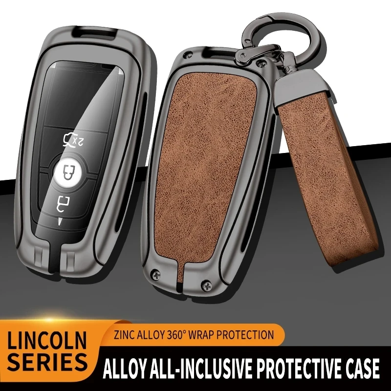 

Zinc Alloy+Leather TPU Car Remote Key Bag For Lincoln Navigator Continental For Ford Mondeo Escort Mustang F-150 2017 2018 2022