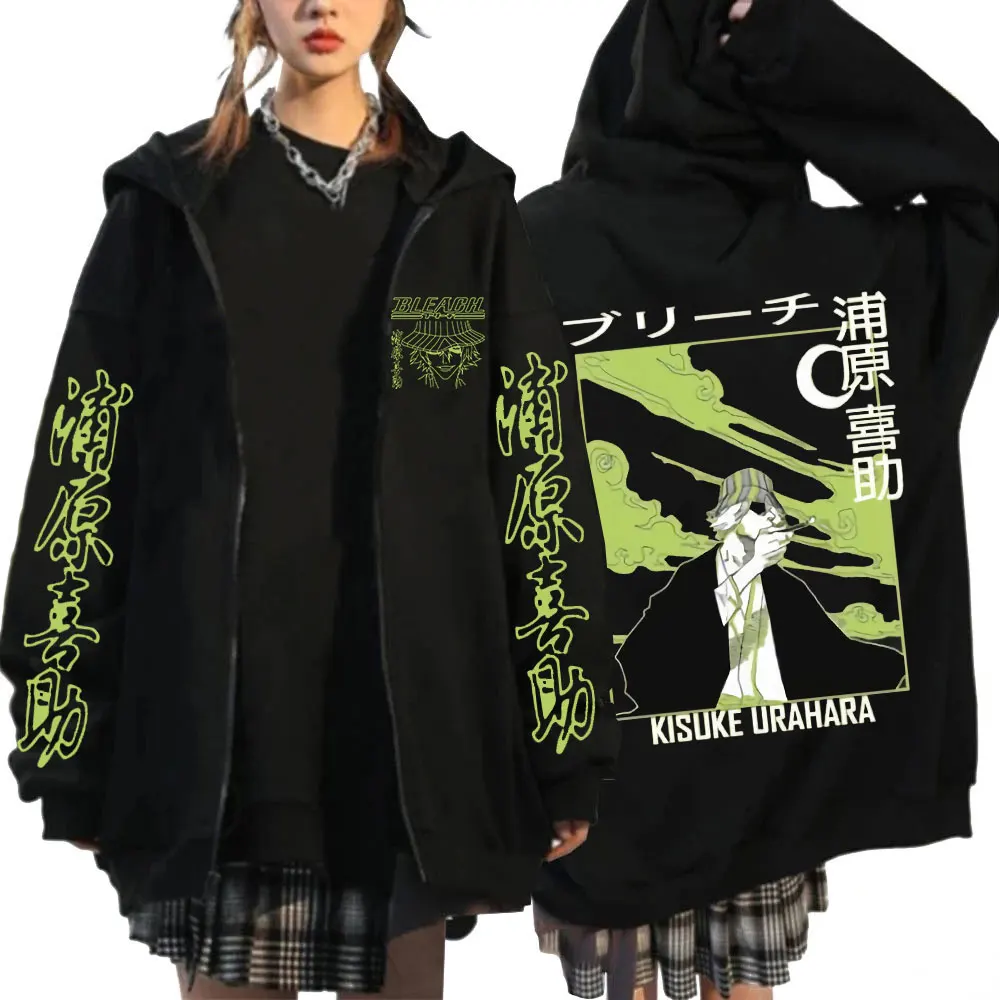

Anime Bleach Urahara Kisuke Zipper Hoodie Kurosaki Ichigo Zip Up Sweatshirt Men's Clothing Casual Oversized Hoodies Streetwear