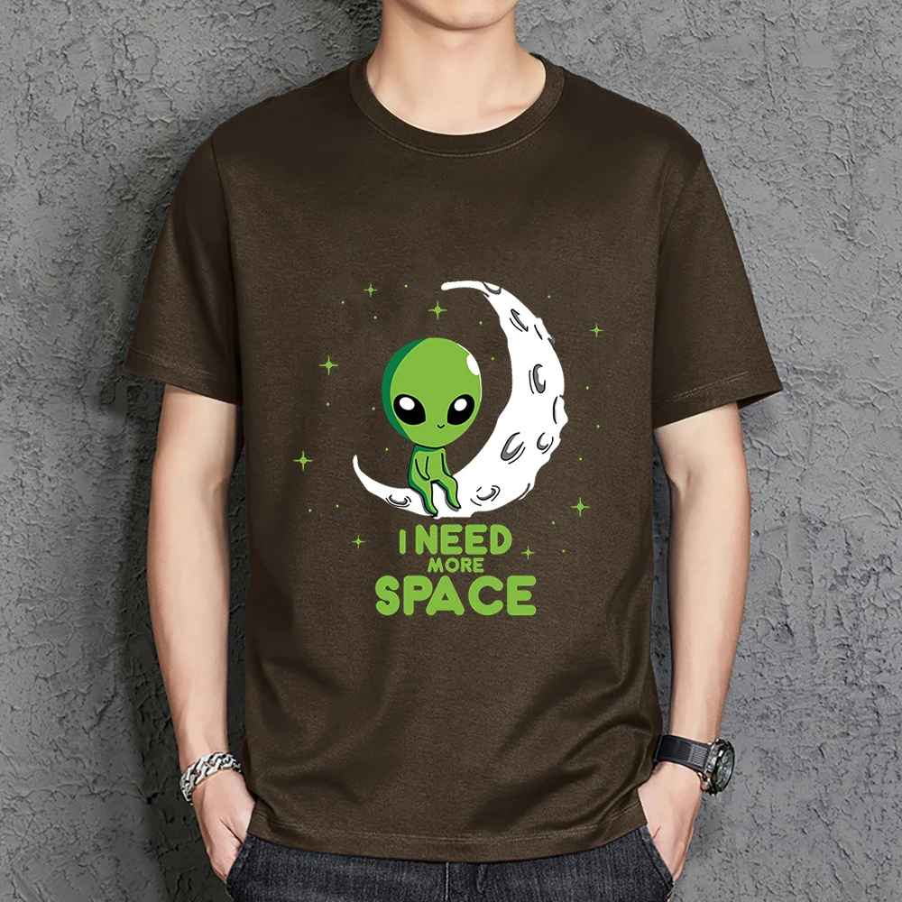 

I Need More Space Green Alien Male Tee Shirt Basic Quality T-Shirt Outdoor Cotton Short Sleeve Comfortable Casual Tshirt Men'S