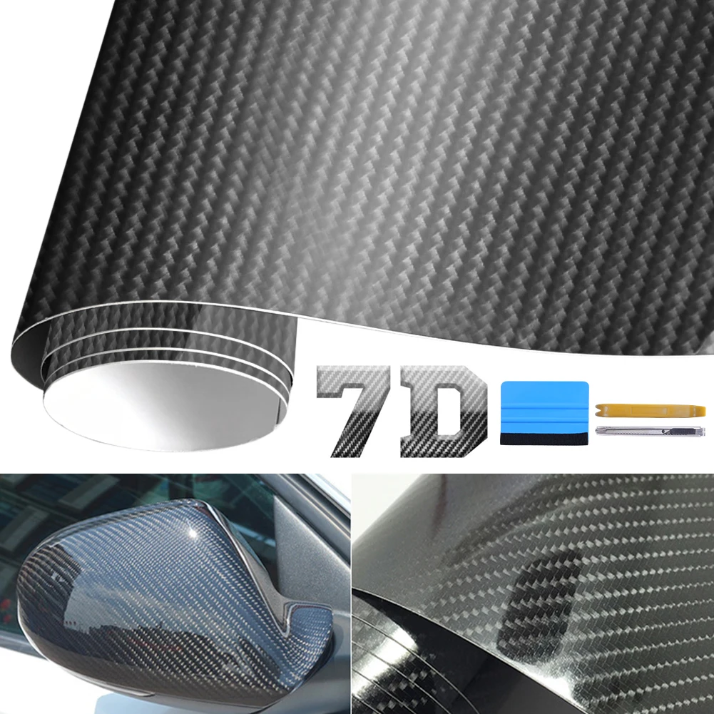

152x30cm 7D Car Wrap Film Sticker Glossy Carbon Fiber Vinyl Film Roll Film Wrap Auto Interior DIY Styling