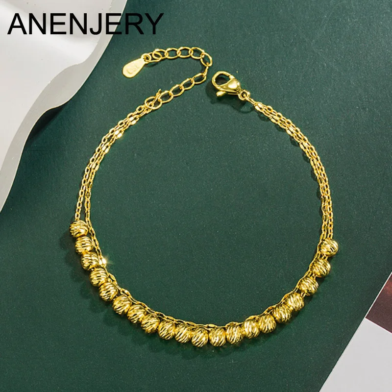 Женский двухслойный браслет Anenjery с круглыми бусинами золотого цвета модные