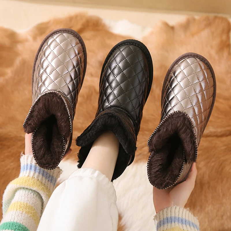 

White Mid-Calf Boots Shoes Luxury Designer Flat Heel Australia Round Toe Winter Footwear Low Mid Calf Leather Ladies Fashion Me