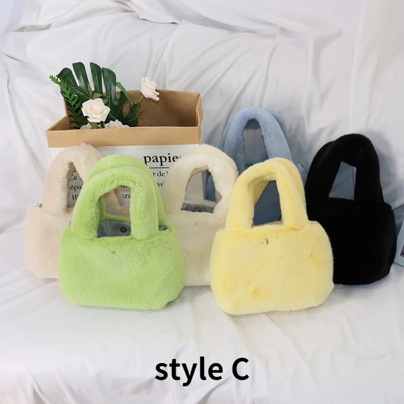 Faux Rabbit Fur Women Small Shoulder Bags Winter Soft Plush Ladies Clutch Purse Handbags New Female Warm Furry Tote Underarm Bag