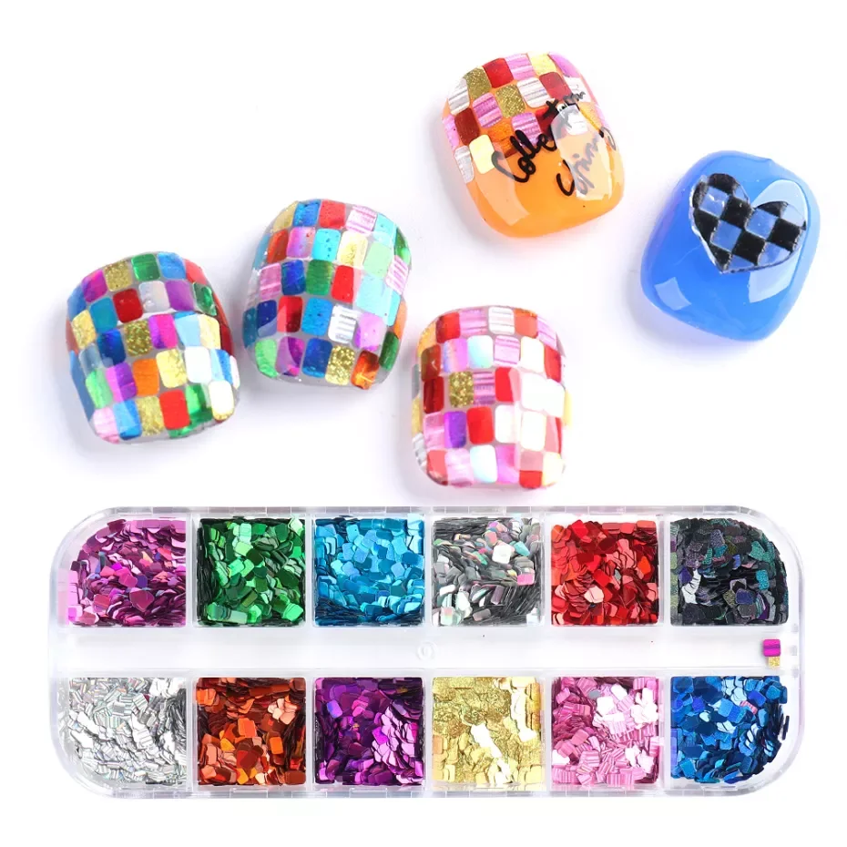 

Square Glitter Nail Sequins Sliver Holographic 3D Flakes Nail Art Decorations UV Gel Polish Accessories LALFX