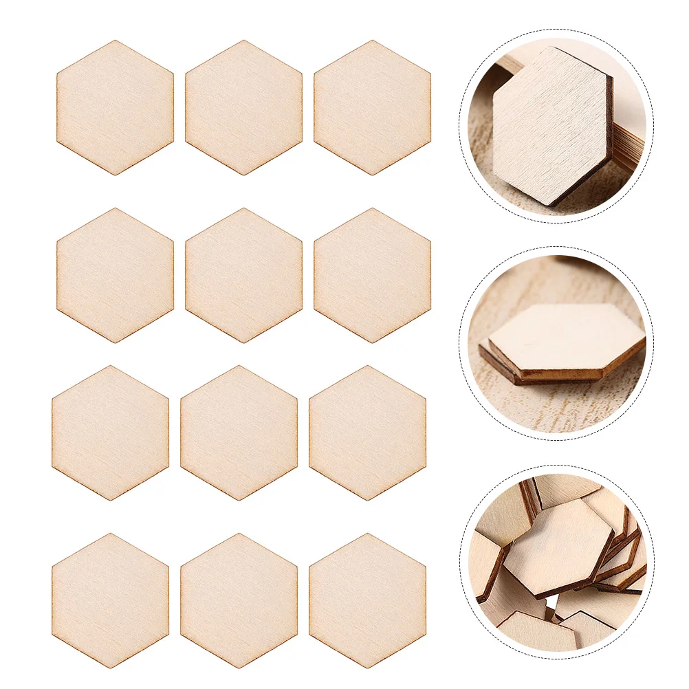 

100 Pcs Woodsy Decor DIY Accessories Blank Hexagon Slice Unfinished Supplies Crafts Decorate Chips