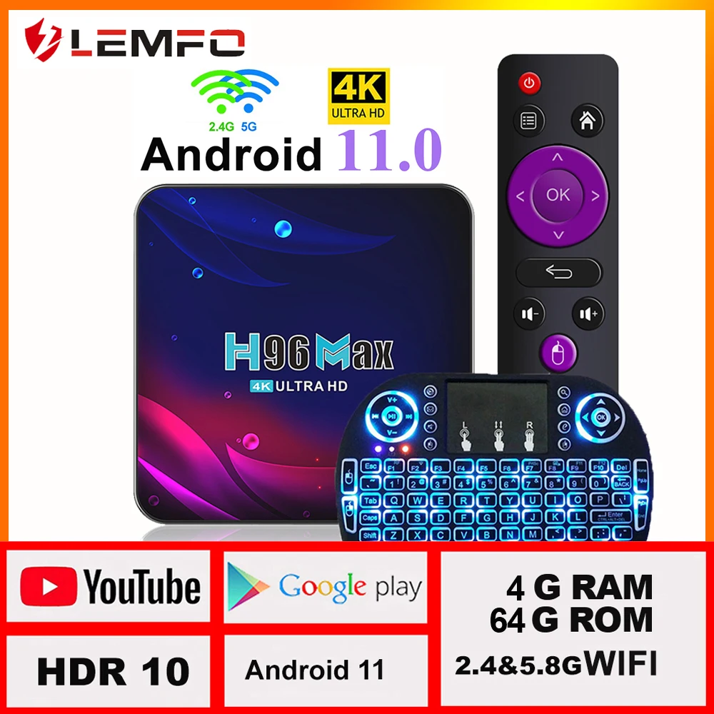 Оригинальная ТВ-приставка LEMFO H96 Max V11 Android 11 4G 64 Гб 4K HD 2021 ТВ-Приставка Smart TV 2 5 8G WIFI
