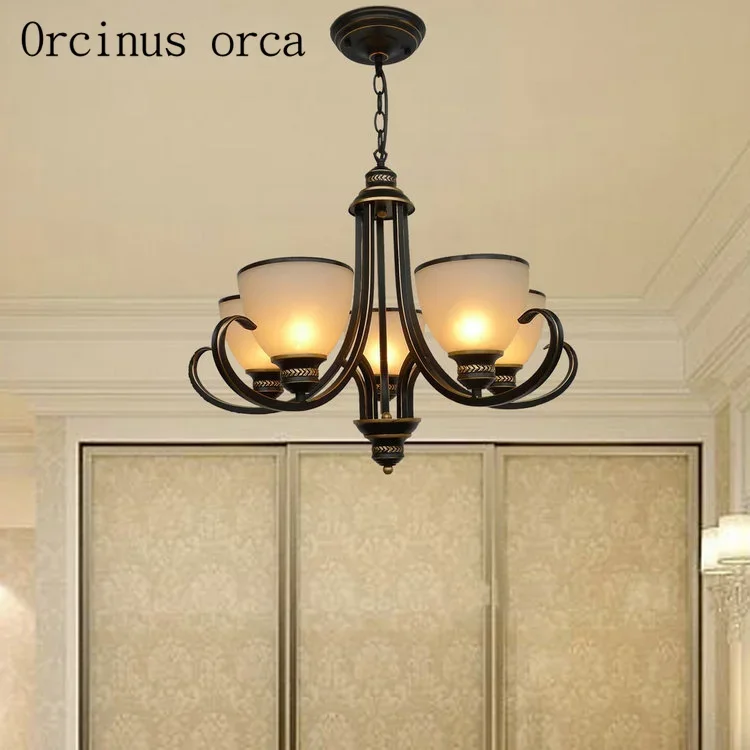 American Antique Iron Chandelier living room bedroom lamp European classical design simple glass chandelier free shipping