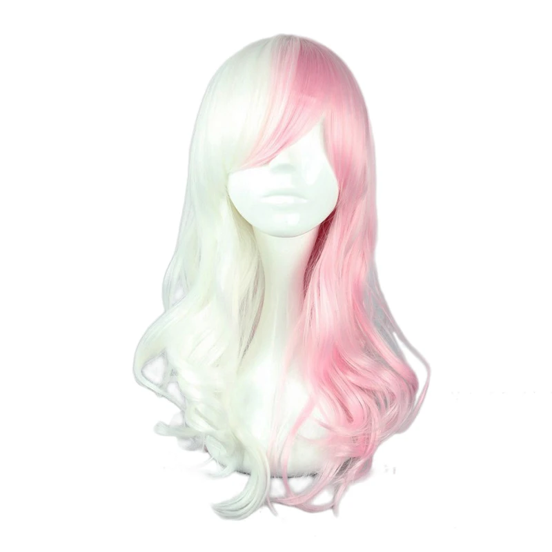 

Game Danganronpa Monomi Women Long Curly Wig Cosplay Costume Dangan Ronpa White Pink Mix Synthetic Hair Halloween Party Wigs