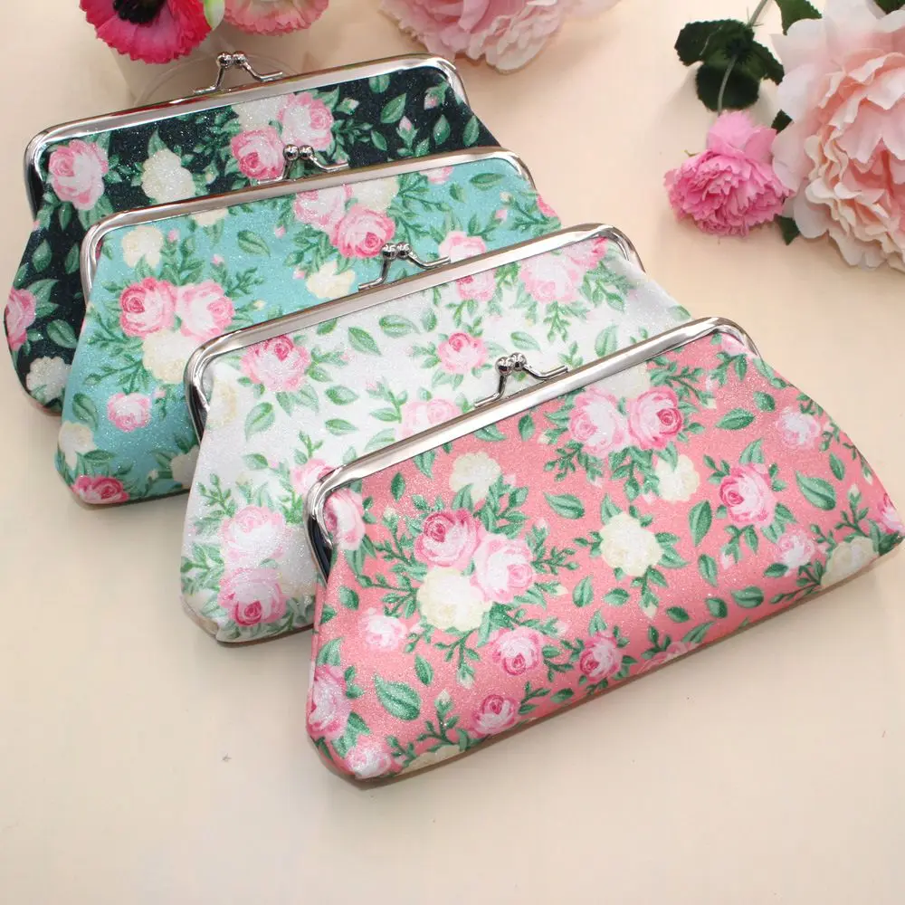

Portable Ladies Floral Buckle Clasp Handbags Card Holder Large Purse Long Wallet Coin Purse Clutch Bag