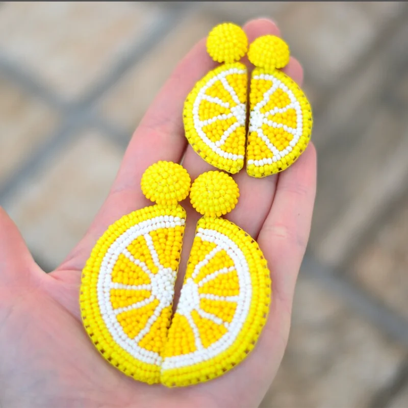 

Statement Beaded Fruit Dangle Earrings - Boho Fashion Cute Lemon Orange Beads Fruit Earrings For Women Girl Summer Beach Jewelry