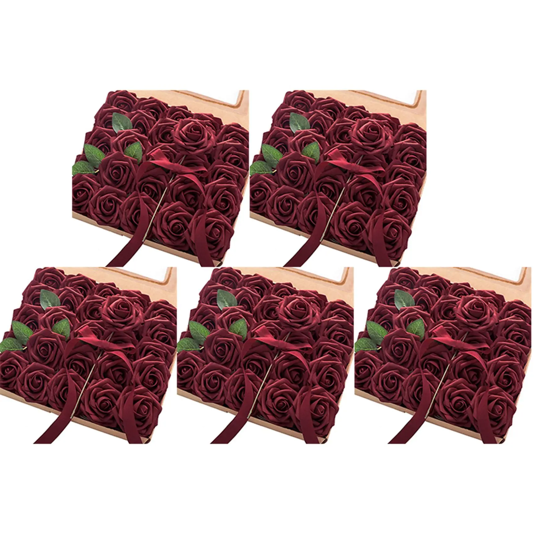 

Artificial Flowers 125Pcs Real Looking Burgundy Fake Roses with Stems for DIY Wedding Bouquets Red Bridal Shower