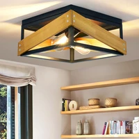 depuley industrial square ceiling light farmhouse flush mount with metal and wood for kitchen foyer hallway living bedroom e26