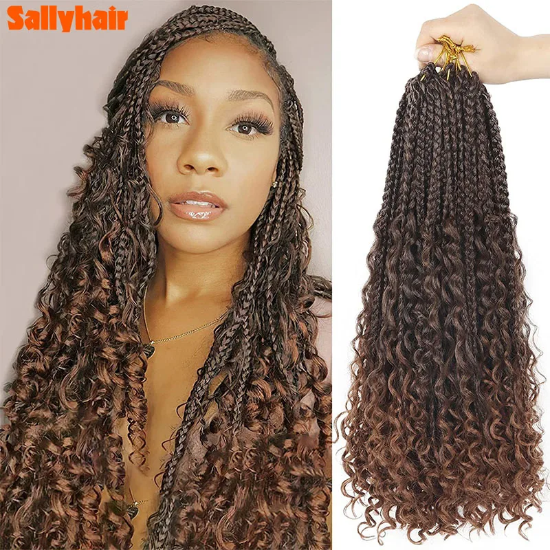 

Sallyhair Goddess Hair Box Braids Synthetic Crochet Hair Curly Bohemian Hair With Curls Boho Braided Hair Extension 22inch