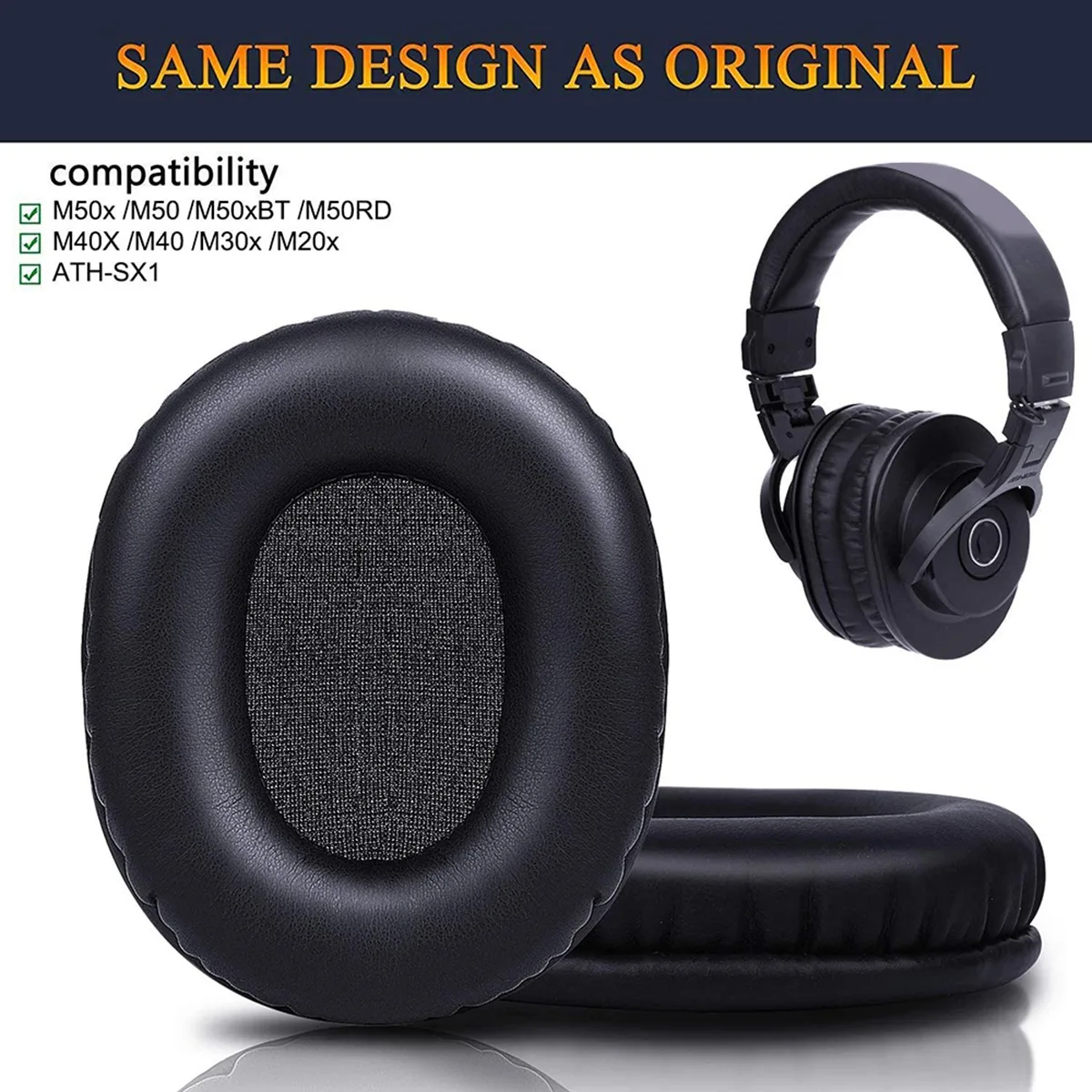M50X Replacement Earpads Compatible with Audio Technica ATH M50 M50XBT M50RD M40X M30X M20X MSR7 SX1 Headphones