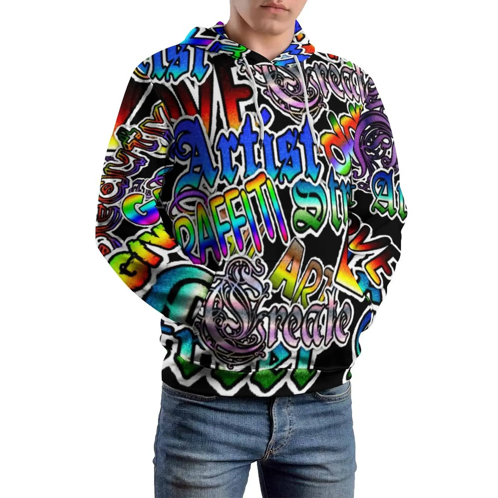 

Худи мужское свободное с длинным рукавом и принтом в виде букв