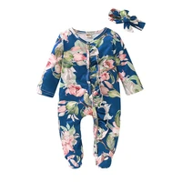 1 3 year old baby european and american baby childrens rompers cute small floral pajamas with head scarf childrens clothing