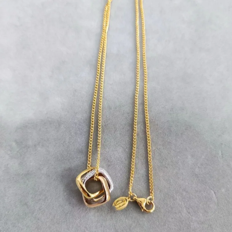 New 2024 Trend Classic High Quliaty Famous Brand Luxury Jewelry Three Rings Necklaces For Women Zircon Pure 925 Sliver Gifts