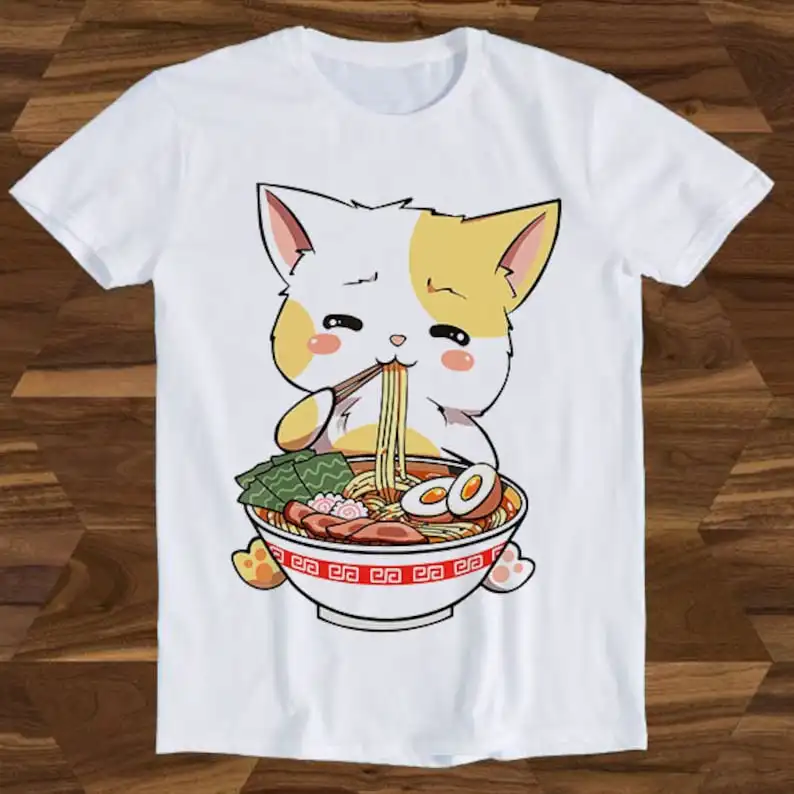 Рамен кот аниме Kawaii Neko Ramen милая японская лапша забавная подарочная футболка T447