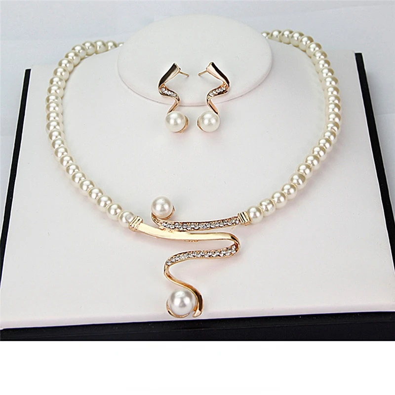 

3pcs/set Women Bridal Elegant Wedding Party Pearl Rhinestone Necklace Earrings Jewelry Set New Fashion