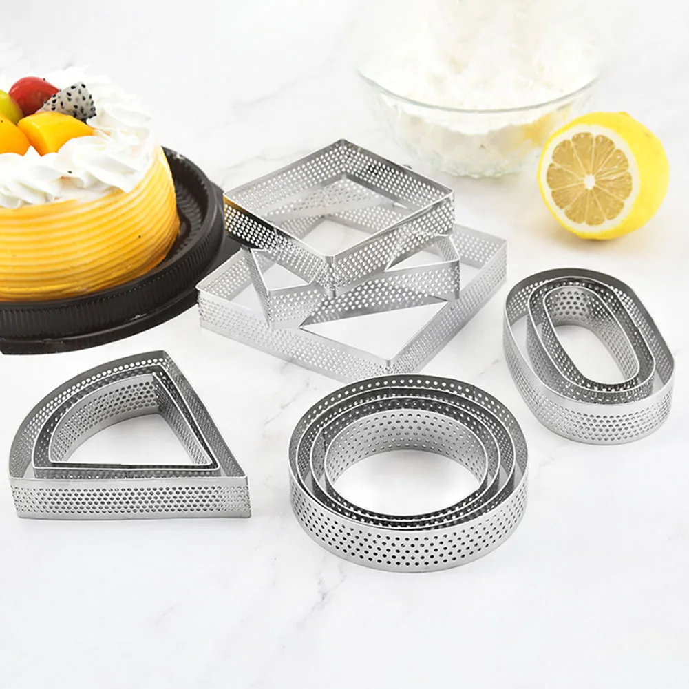 

4Pcs Cake Mould Set Stainless Steel Perforated Tart Rings Mousse Cake Tower Ring Porous Cooking Ring for Baking Dessert