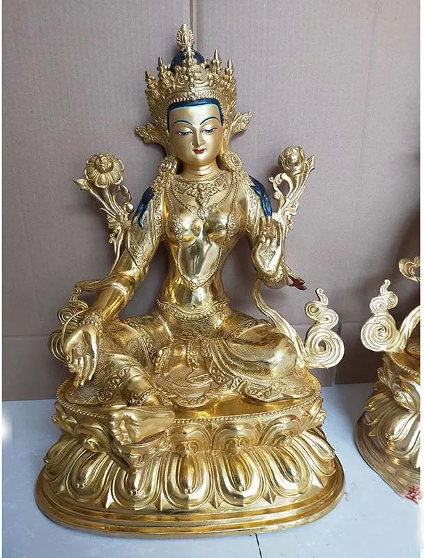 

60CM Huge large Asia temple Buddhism home family Patron saint gilding Green Tara Guan yin Buddha statue bless Safety Health luck