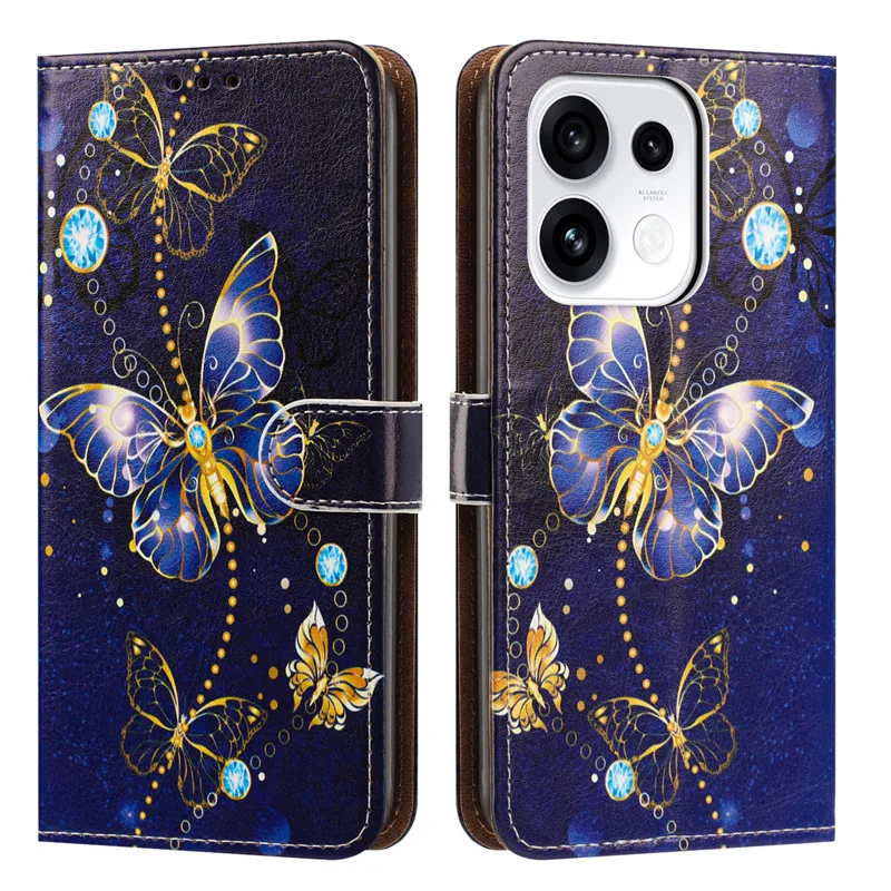 Фото Чехол с рисунком для OPPO Reno 16 16S 16F 15 15F 15C 14 13 F 12F 12 Pro Max 5G 4G, кожаный чехол-книжка с подставкой, милый цветочный дизайн №3