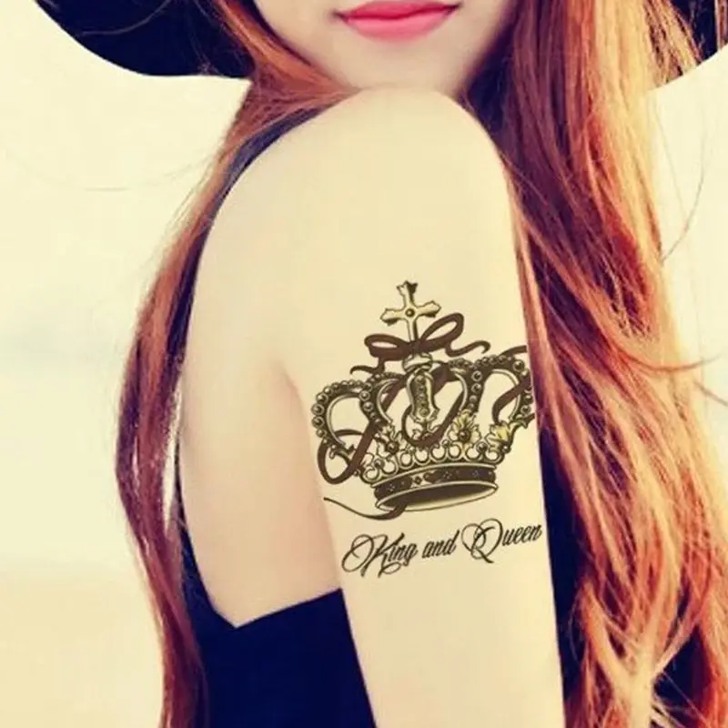 

Временные тату-наклейки в виде короны для мужчин и женщин, водостойкие наклейки в стиле панк на плечо и руку с надписью, искусственная татуи...
