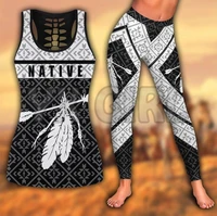 native with feather 3d printed tank toplegging combo outfit yoga fitness legging women