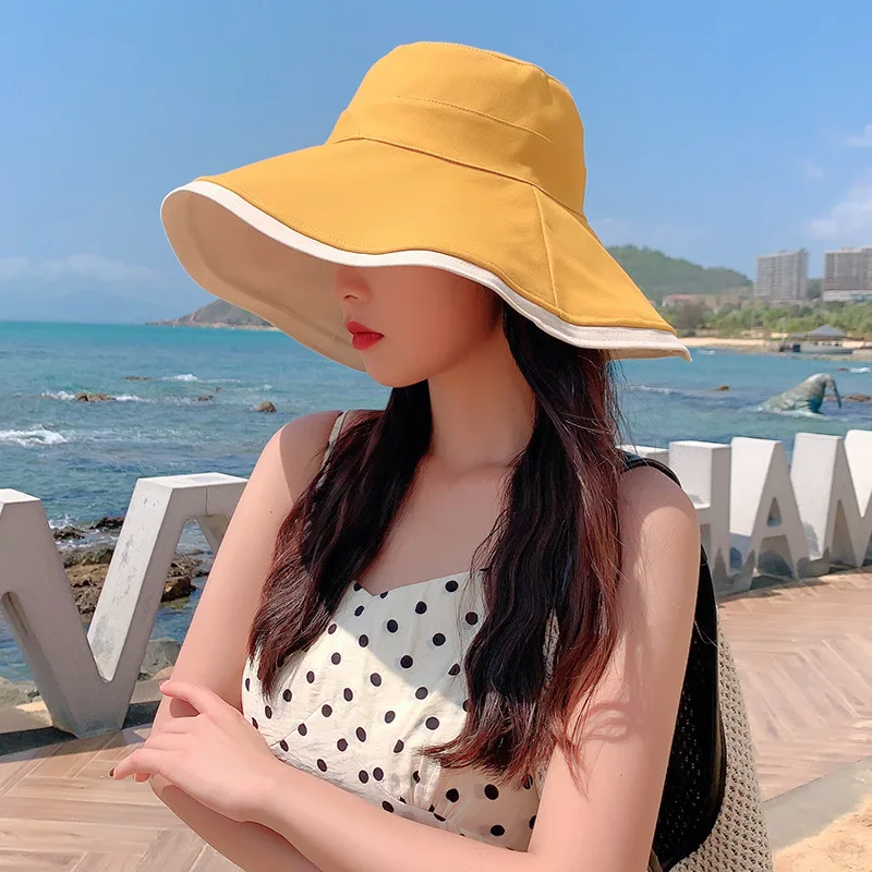 

Summer Women's Double-sided Fashion Big Brim Sun Hat Outdoor Beach Fisherman Hats UV Protection Sunshade Bob Cap