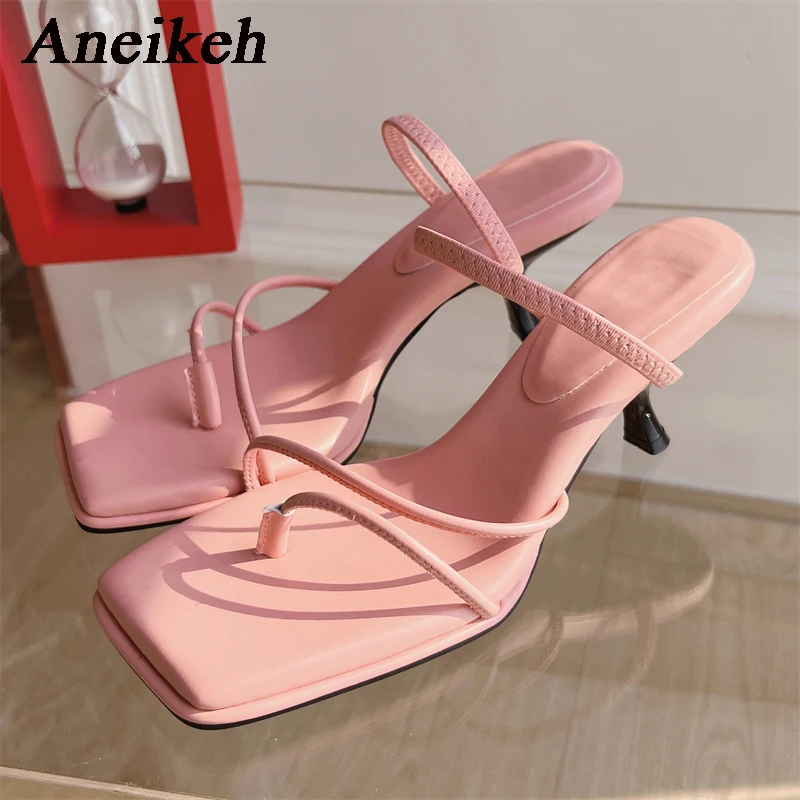

Aneikeh, Новинка лета 2024, модные сандалии на высоком каблуке с квадратным носком и тонким ремешком, простые женские сандалии-гладиаторы с открытым носком, босоножки, обувь